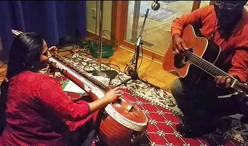 Nirmala and Siama recording an album in 2015
