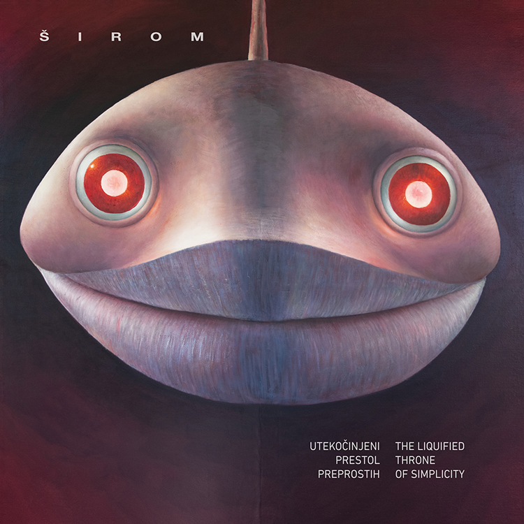 Širom - The Liquified Throne of Simplicity cover artwork. Illustration of the front face of a shark.