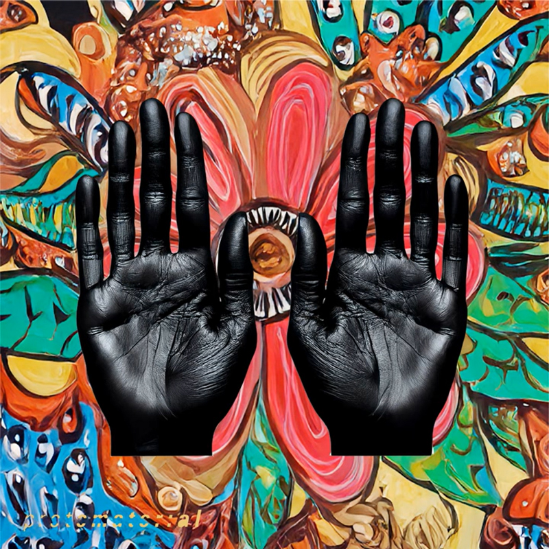the cover for Siwane's Amann Amann features black-painted hands that rise against a backdrop filled with swirling floral shapes and radiant colors.