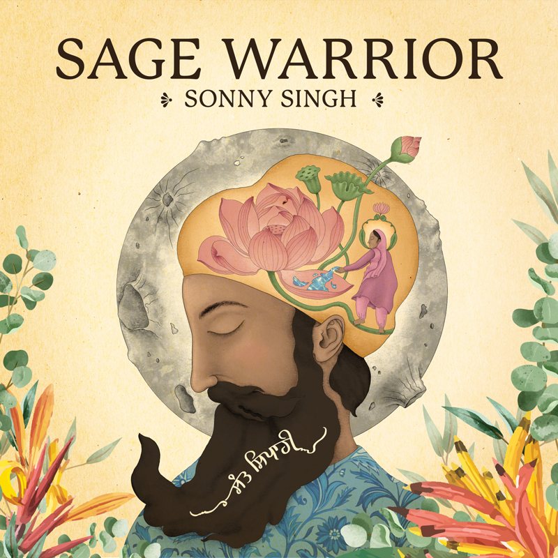 Sonny Singh - Sage Warrior cover artwork. An illustration of a bearded South Asian man.