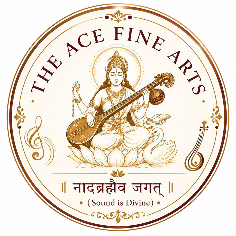 The Ace Fine Arts logo. An Indian deity playing a sitar.