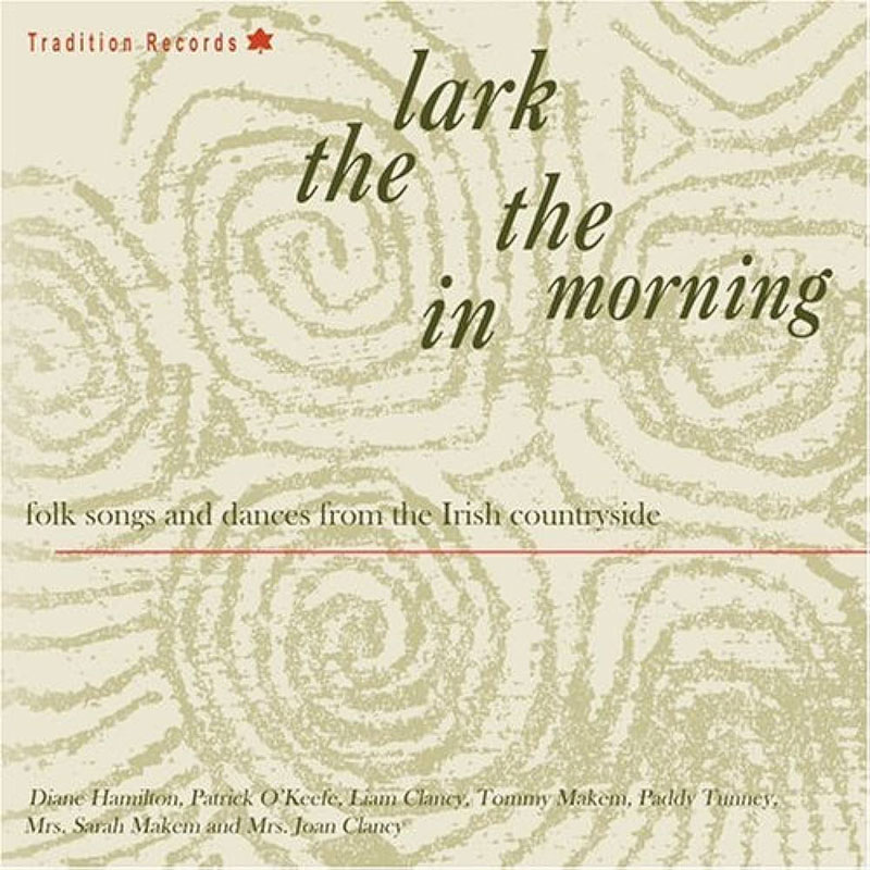 The Lark in the Morning, folk songs and dance from the Irish countryside, cover artwork. A collage of various patterns.