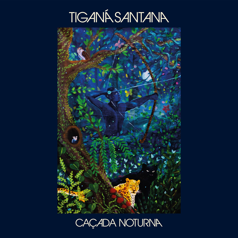 Tiganá Santana - Caçada Noturna cover artwork. An ilustration of a beautiful forest at night.