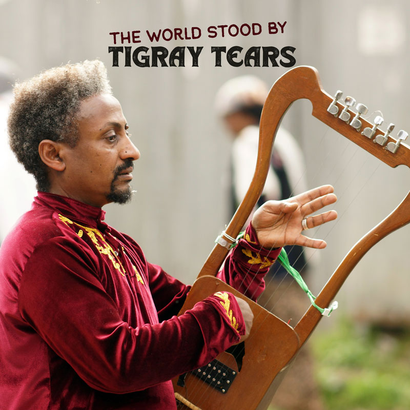 Tigray Tears - The World Stood By cover artwork. a male musician playing krar.