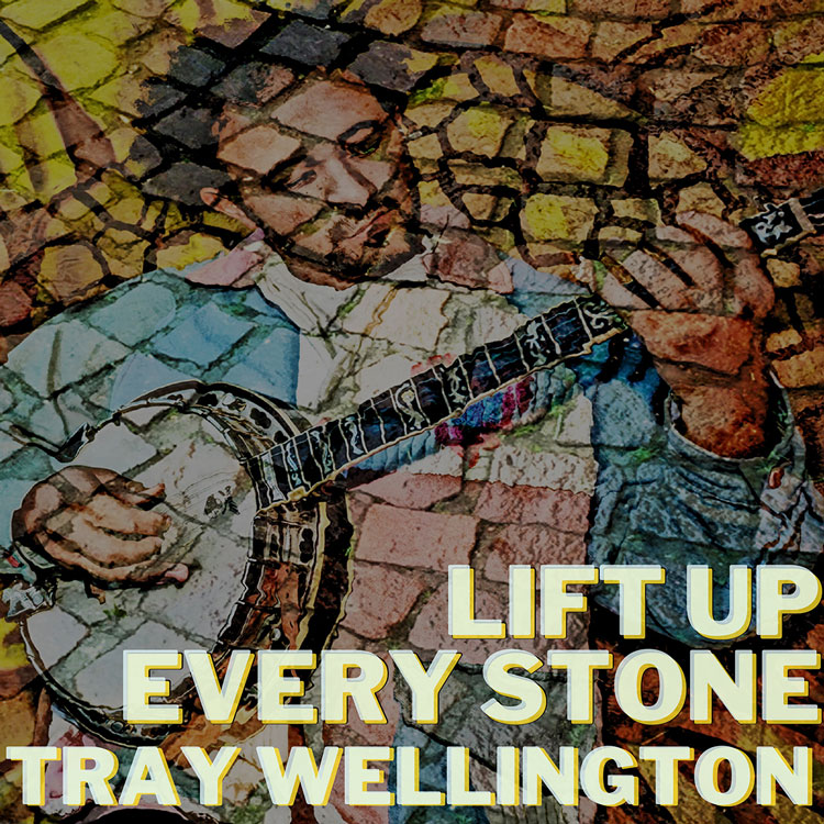 Tray Wellington Lift Up Every Stone single artwork. A mosaic style painting of Tray Wellington.