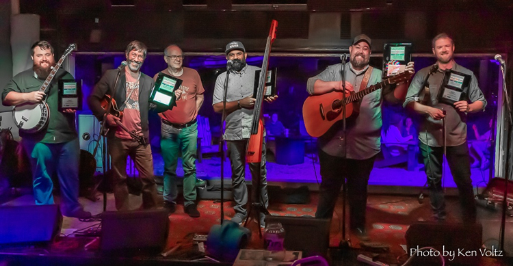 From left: Unspoken Tradition's Zane McGinnis and Ty Gilpin; Mountain Home's Jon Weisberger; and Unspoken Tradition's Sav Sankaran, Audie McGinnis and Tim Gardner. Photo by Ken Voltz