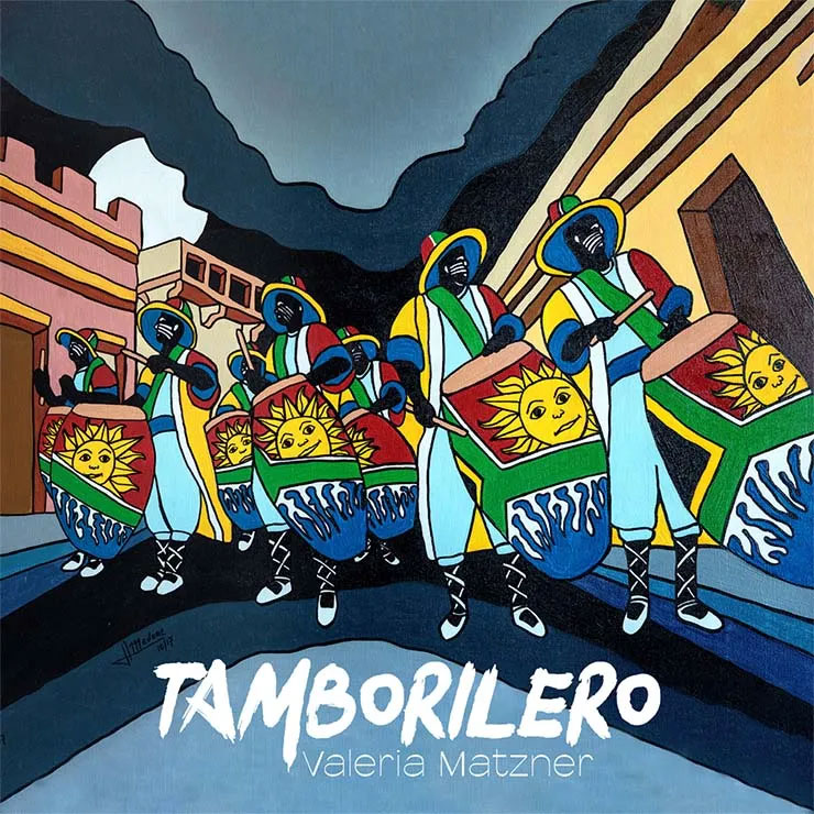 Valeria Matzner - Tambolilero album artwork, featuring an illustration of cadombe drummers playing.