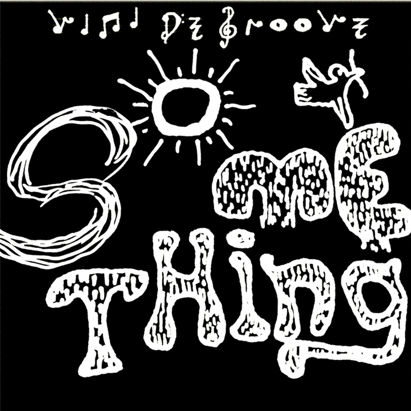 The single cover for Vini De Groove’s “Something” features a hand-drawn black-and-white design. The word “Something” dominates the center in large, bold, sketch-like letters with varying styles. Above it, musical notes, the artist’s name, and a treble clef hint at its musical nature. Additionally the cover features a doodled sun and a flying bird.