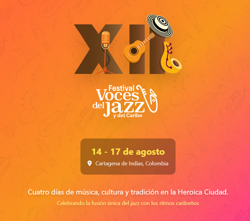 Voces del Jazz y del Caribe Festival 2025 poster. Orange colored.