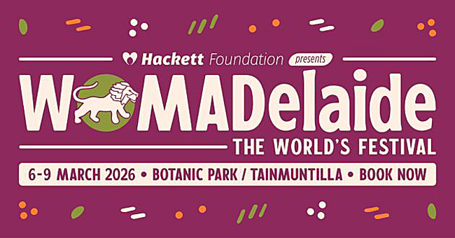 WOMADelaide 2026 banner with dates and location.