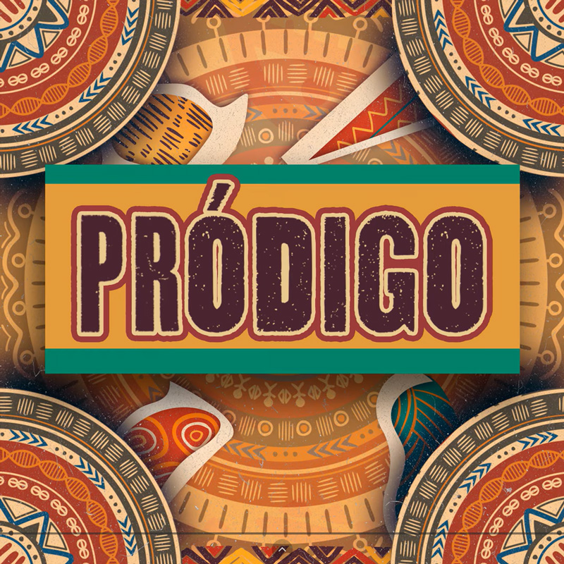 Wesley Noog Pródigo cover artwork. A cover with intricate circular patterns, reds, oranges, browns, and teal accents.