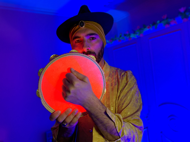 Xurxo Fernandes holding a tambourine