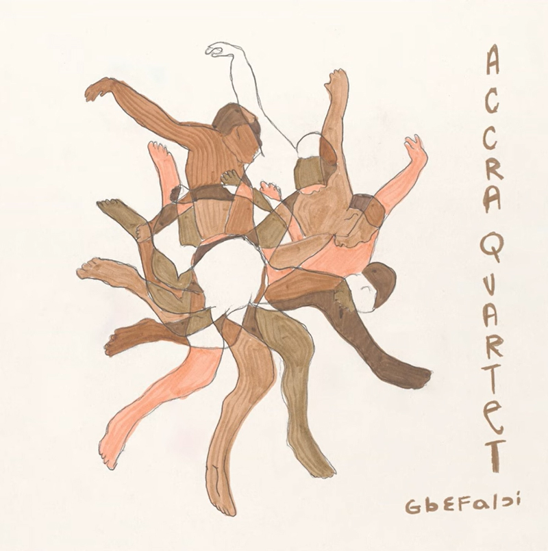 Accra quartet - gbefalsi cover artwork. an illustration of a man dancing or running in various posiitons.