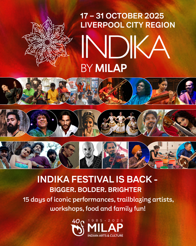 Indika festival 2025 poster. A collage of photos of artists participating.
