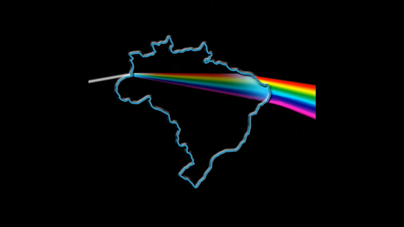 The cover art for Wish You Were Here by Vini de Groove features a visual homage to Pink Floyd's The Dark Side of the Moon. It depicts the outline of Brazil, illuminated by a prism-like light effect. A white beam enters from the left, refracts within the Brazilian silhouette, and emerges on the right as a vibrant spectrum of colors.