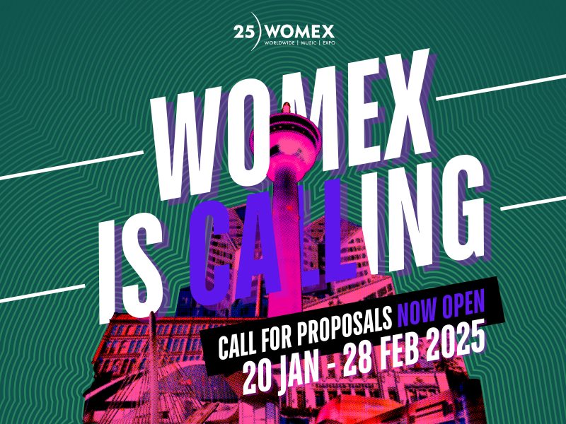 WOMEX 2025 call for artists poster: WOMEX is Calling